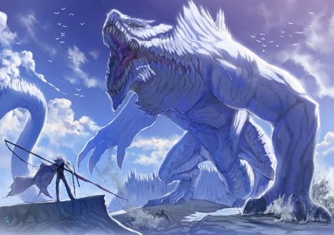 Albarninak, the Beast of the North, the pet of Sithud Monster Hunt, Beast Creature, Anime Monsters, Kaiju Art, Cool Monsters, Fantasy Beasts, 다크 판타��지, Monster Concept Art, White Dragon