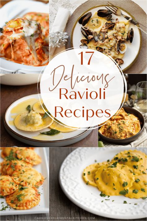 Here are 17 Delicious Ravioli Recipes to try the next time you're craving those soft pillowy bites of filled pasta! Ravioli Dishes Meals, Fancy Ravioli Recipe, Diy Ravioli Filling, Unique Ravioli Filling, Ravioli Fillings Ideas, Chicken Ravioli Filling, Pasta Filling Recipes, Italian Ravioli Recipes, Dessert Ravioli Recipe