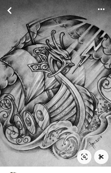 Viking Sailor Tattoo, Viking Boat Tattoo Design, Viking Long Boat Tattoo, Vikings Ship Tattoo, Norse Ship Tattoo, Viking Ship Tattoo Design, Viking Boat Tattoo, Viking Ship Drawing, Viking Ship Tattoo