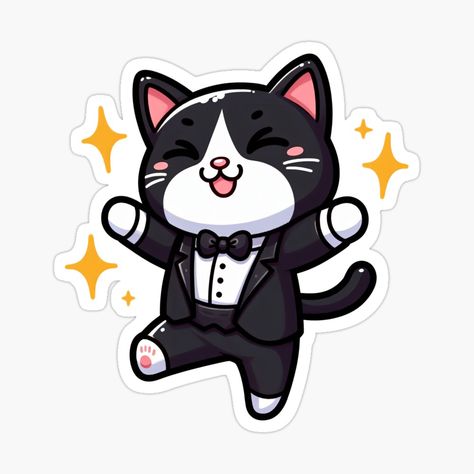 Get my art printed on awesome products. Support me at Redbubble #RBandME: https://www.redbubble.com/i/sticker/Tuxedo-Cat-Dancing-by-littleflabby/163669985.EJUG5?asc=u Cartoon Tuxedo Cat, Tuxedo Cat Art, Cat Dancing, Dancing Cat, Tuxedo Cat, Glossier Stickers, Transparent Stickers, Cat Art, Sticker Design