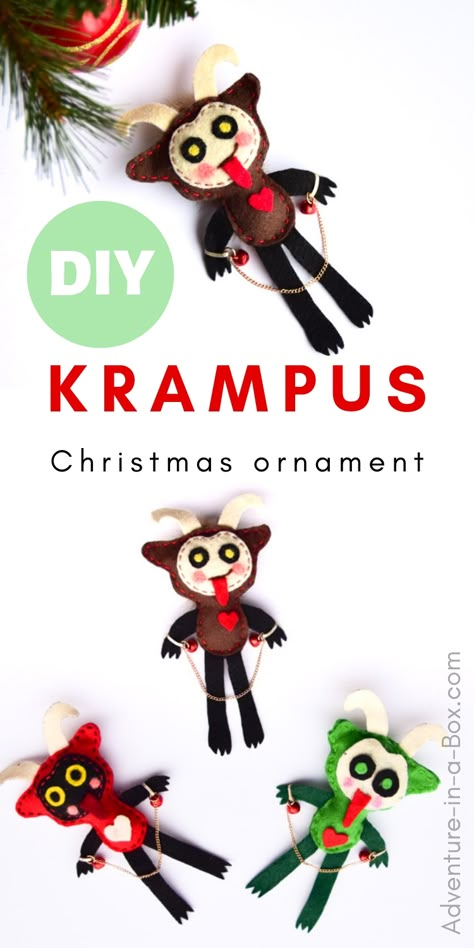 Decorate your tree with a handmade Krampus ornament in celebration of the famous Christmas beast from Austria! The free printable pattern is included. #krampus #christmas #christmascrafts #christmasornaments Diy Krampus, Krampus Christmas, Yule Crafts, Christmas Gifts For Family, Scary Christmas, Diy Christmas Gifts For Family, Felt Handmade, Creepy Christmas, Homemade Ornaments