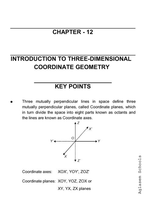 Class 11 Maths Notes for Introduction to Three-dimensional Coordinate Geometry Class 11 Maths Notes, Maths Notes, Coordinate Geometry, Coordinate Plane, Math Notes, Class 11, Concept Map, Class Notes, Study Material