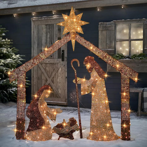 Outdoor Nativity Sets, National Christmas Tree, Outdoor Nativity Scene, Outdoor Nativity, Christmas Nativity Scene, Christmas Yard, Outdoor Holiday Decor, Decorating With Christmas Lights, Holy Family