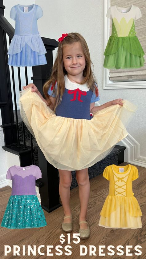 These cute princess dresses are perfect for kid's play or Halloween costumes and are so affordable. Tap to shop! Cute Princess Dresses, Dresses For 15, Girls Princess Dresses, Disney Tutu, Disney Princess Costumes, Disney Dress Up, Kids Costumes Girls, Disney Dress, Diy Halloween Costumes For Kids