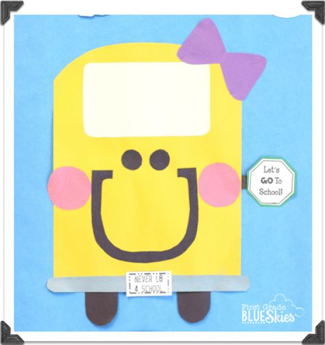 BUStin' into School! Back to School Craft and Bulletin Board {Giveaway} - First Grade Blue Skies School Bus Craft, Preschool Preparation, Bus Craft, School Bus Crafts, Bus Crafts, Bus School, Bus Art, Suburban Mom, Cute Craft