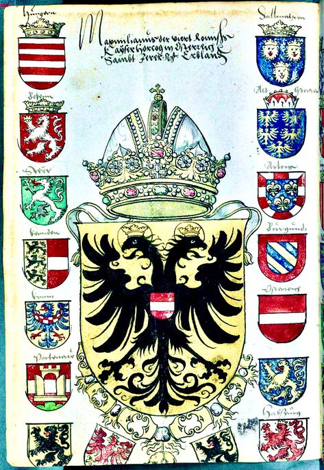 Armorial Emperor Maximilian I - Category:Coats of arms of Bohemia - Wikimedia Commons Matthias Corvinus, Kingdom Of Bohemia, Bohemian Crown, Austrian Empire, Military Orders, Holy Roman Empire, Austro Hungarian, Roman Emperor, Roman Catholic Church