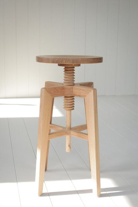 Solid Quarter Sawn White Oak Adjustable Bar Stool by hedge house. Quarter Sawn White Oak, Adjustable Stool, Adjustable Bar Stools, Wood Stool, Stool Chair, Chaise Design, Furniture Inspiration, Interior Furniture, Furniture Projects