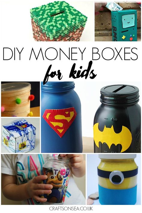 DIY money box ideas for kids Saving Box Diy, Money Box Diy, Kids Money Box, Diy Box Crafts, Money Saving Box, Savings Box, Diy Blanket Ladder, Kids Money, Diy Money