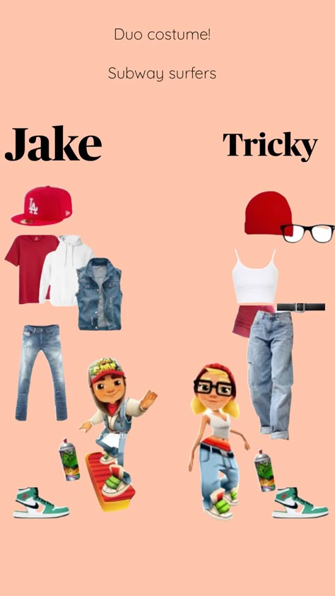 #subwaysurfers #halloween #preppy #fyp #fall #autumn #jake #tricky #outfitinspo #outfit #costume Halloween Preppy, Surfer Outfit, Subway Surfer, Cute Couples Costumes, Cute Group Halloween Costumes, Matching Halloween Costumes, Classy Halloween Costumes, Duo Costumes, Bff Halloween Costumes