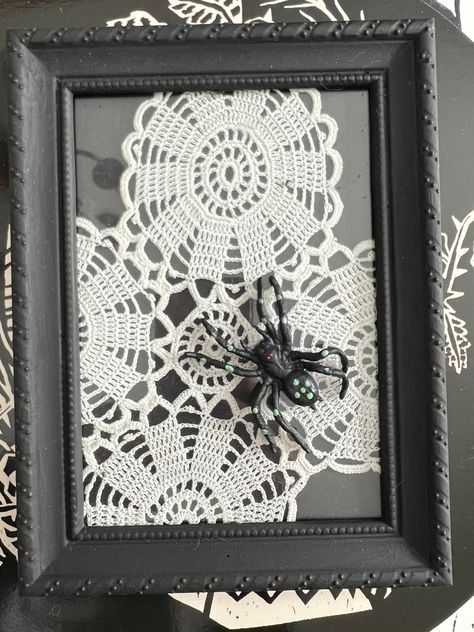 Excited to share this item from my #etsy shop: Vintage Crochet Doily Spider Web Picture, Halloween, Spider Decoration, Spooky Spider Decorations, Spooky Spiders, Spider Art, Crochet Vintage, Black Tree, Crochet Doily, Halloween Spider, Diy Holiday, Vintage Crochet