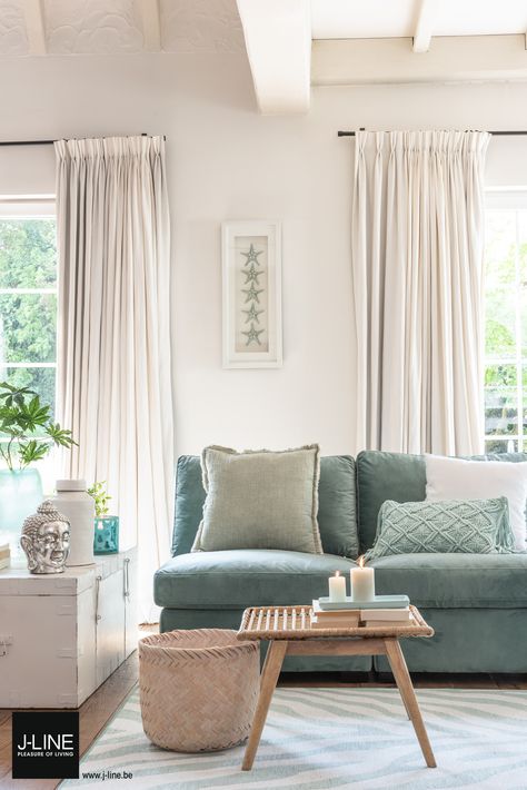 Mint Sofa Living Room Decor, Mint Sofa Living Room, Mint Green Sofa Living Rooms, Mint Sofa, Mint Green Sofa, Mint Living Rooms, Wood Candle Tray, Roman Shades Living Room, Sofa Mint