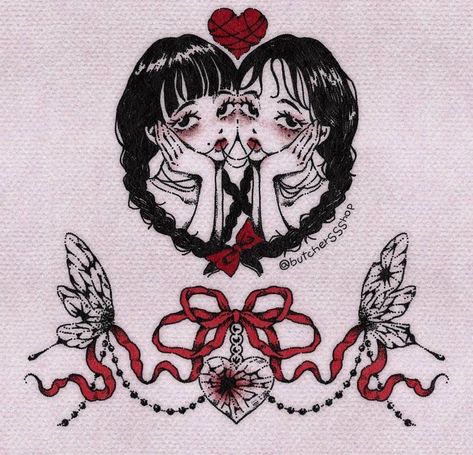 Love Theme Tattoos, Lovecore Tattoo, Romantic Goth Tattoo, Red Velvet Tattoo, Carrie Tattoo, Goth Tattoo Ideas Creepy Cute, Goth Love Tattoo, Valentines Day Tattoo, Creepy Cute Valentines