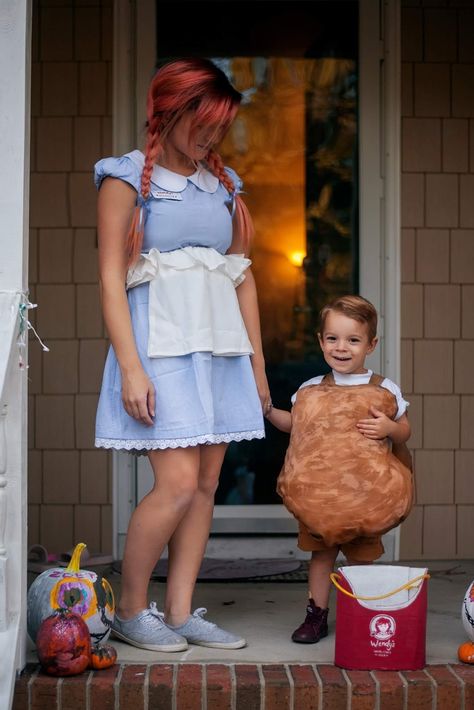 Halloween costumes Baby Chicken Nugget Costume, Chicken Nugget Halloween Costume, Chicken Nugget Costume Diy, Mom And Me Halloween Costumes, Mommy Daughter Halloween Costumes, Chicken Nugget Costume, Mommy And Me Halloween Costumes, French Fry Costume, Mother Son Halloween Costumes