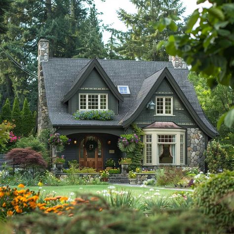 House Outer Design Aesthetic, Woodsy House Exteriors, Historic Homes Exterior, Vintage House Exterior, Cottage Home Exterior, Fairytale House, Storybook Homes, Tudor Style Homes, Cottage Exterior