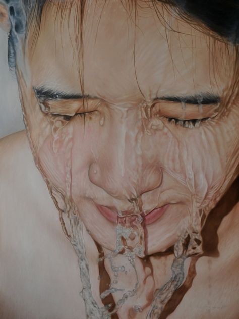 The Poet of Painting ~ Catherine La Rose: ✿ Julmard VICENTE ✿ Water Dripping, Alevel Art, Hyper Realistic Paintings, Gcse Art Sketchbook, Underwater Art, Water Effect, Realistic Paintings, Water Art, Drip Painting