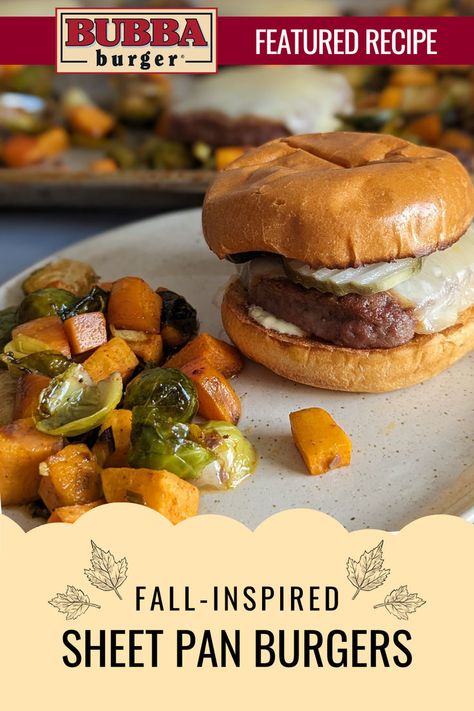 Turn your weeknight dinner into a fall feast with our Sheet Pan BUBBA burgers with Root Veggies! 🍔🍂 Just 10 minutes of prep and the oven takes care of the rest. Burger Recipes Oven, Burgers In Oven, Fall Sheet Pan, Pan Burgers, Oven Burgers, Bubba Burgers, Fall Feast, Muenster Cheese, Root Veggies