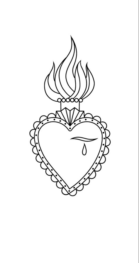 Sacred Heart Stencil, Sacred Heart Tattoo Stencil, Mexican Heart Tattoo, Sacred Heart Drawing, Sacred Heart Tattoo, Paper Tattoo, Tattoo Pierna, Sacred Heart Art, Sacred Heart Tattoos