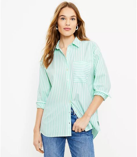 Women's Button-Down Shirts: Flannel, Dolman & More | LOFT Striped Boyfriend Shirt, Women's Button Down Shirt, Petite Pants, Boyfriend Shirt, Petite Tops, Dress With Cardigan, Pant Shirt, For Life, Dress Shirt