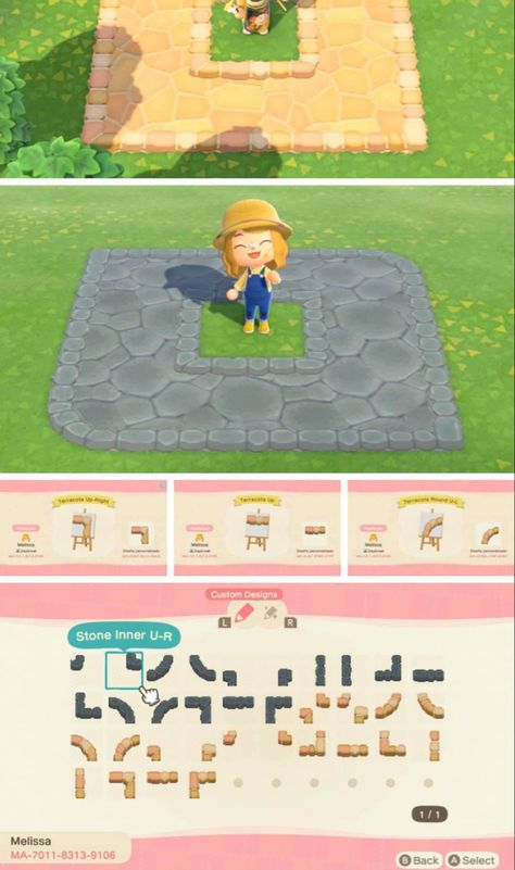 Walkways Animal Crossing, Acnh Path Edge Code, Stone Path Border Animal Crossing, Animal Crossing Border Path, Path Border Animal Crossing, Acnh Border, Brick Path Animal Crossing, Acnh Path Border, Acnh Designs Paths