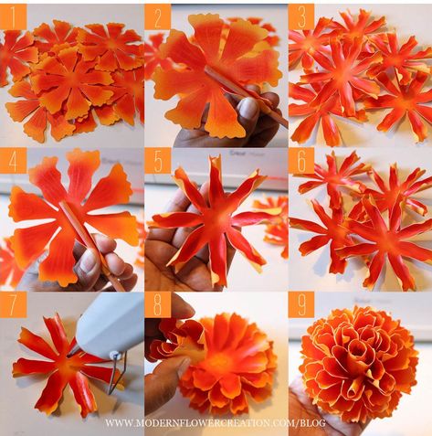 Dia De Los Muertos Decorations Ideas, Paper Flower Patterns, Marigold Flower, Paper Flower Template, Tissue Paper Flowers, Giant Paper Flowers, Paper Flower Tutorial, Flower Template, Paper Flowers Diy