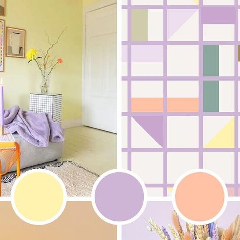 Lavender Green Yellow Palette, Lemon Room, Lavender Color Scheme, Lavender Bedroom, Peach Color Palettes, Coral Colour Palette, Fresh Lavender, Color Palette Yellow, Colour Trends