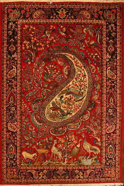 ♥ Beautiful Persian rug. Vibrant red with paisley and animal motifs. Iranian Rugs, Persian Rug Designs, Carpet Trends, Persian Carpets, Antique Persian Rug, Grey Carpet, Stair Runner Carpet, Magic Carpet, Antique Carpets