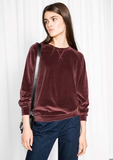 & Other Stories image 2 of Velour Sweatshirt in Plum Velour Sweatshirt, Diy Summer Clothes, Velvet Sweatshirt, Velvet Sweater, Pakistani Fashion Casual, Velvet Clothes, Clothing Online Shop, Velvet Blouses, Velvet Fashion