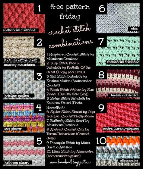 free+pattern+friday+crochet+stitch+combinations Crochet Stitch Combinations Roundup! Free Pattern Friday! Design Crochet, Knitting And Crocheting, Crochet Stitches Tutorial, Crochet Instructions, Crochet Round, Crochet Stitches Patterns, Tunisian Crochet, Crochet Stitch, Love Crochet