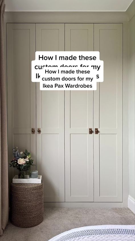 How I made these custom doors for Ikea Pax Wardrobes. #ikea #ikeapaxha... | Ikea Pax | TikTok Custom Ikea Pax Wardrobe, Pax Ikea Doors, Pax Coat Closet Ideas, Pax Wardrobe Dressing Room, Doors For Pax Wardrobe, Custom Pax Wardrobe, Ikea Built In Pax, Ikea Closet Door Hack, Ikea Entrance Closet