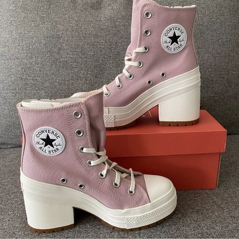 Women's Size 7 Converse Chuck 70 De Luxe Heel - Static Pink/Egret/Gum Nwt Chuck 70 De Luxe Heel, Converse Heels, Converse Chuck 70, Kawaii Accessories, Chuck 70, Pink Heels, Clothes Ideas, Cute Simple Outfits, Womens Converse