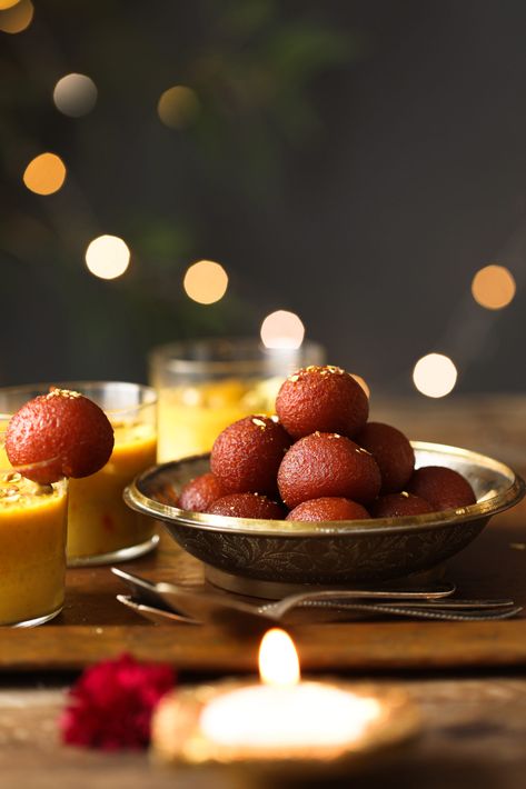 Thandai Gulab Jamun Mousse - Thandai Mousse stuffed with gulab jamun Gulab Jamun Photography, Thandai Mousse, Shoot Setup, Indian Food Photography, Photography Reference, Food Videography, Gulab Jamun, Food Pics, Cardamom Powder