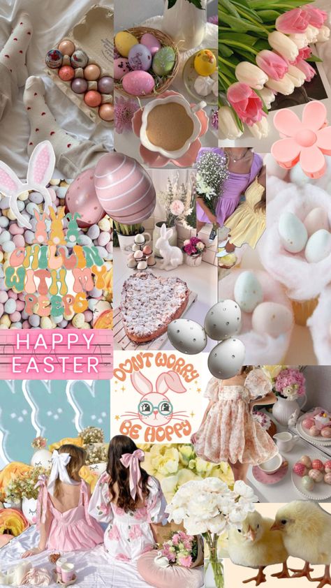 happy easter 🐣 #spring #springaesthetic #pastel #pastelaesthetic #easter #easteraesthetic Happy Easter Aesthetic, April Collage, Easter Wallpaper Aesthetic, Easter Aesthetic Wallpaper, Spring Widgets, Vibe Collage, Coastal Background, Aesthetic Spring Wallpaper, Easter Wallpapers