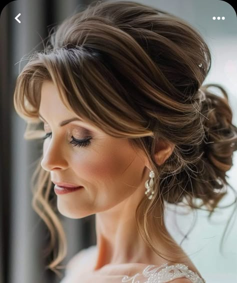 Loose Updo Wedding Mother Of The Bride, Loose Wedding Updo, Tease Hair, Mother Of Bride Makeup, Mother Of The Bride Hairdos, Mother Of The Bride Hairstyles, Mother Of The Groom Hairstyles, Loose Bun, Loose Updo