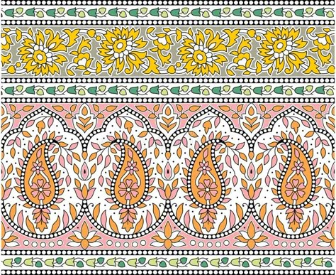 Paisley Border Design, Traditional Border Design, Geometric Patterns Drawing, Colors Illustration, Paisley Border, Kalamkari Designs, African Pattern Design, Modern Artwork Abstract, Textile Prints Design