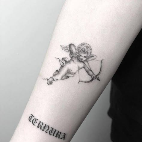 Cupid Cupid Tattoo, Cherub Tattoo, Female Tattoos, Men Tattoos, Angel Tattoo Designs, Cat Tattoos, Inspiration Tattoos, Hand Tattoos For Women, Stomach Tattoos