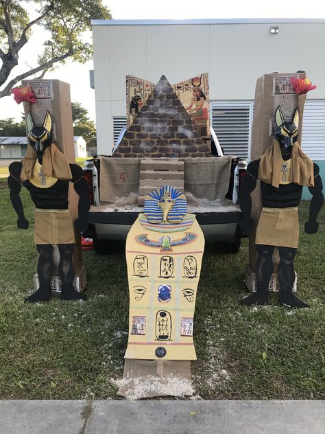 Egyptian Props Diy, Egyptian Parade Float, Ancient Egypt Trunk Or Treat, Egypt Trunk Or Treat, Egyptian Trunk Or Treat, Egypt Vbs Decorations, Egyptian Diy Costume, Indiana Jones Halloween, Egypt Decorations