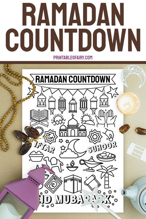 Printable Ramadan Countdown to Eid. The perfect Ramadan activity for kids. Ramadan Calendar For Kids Countdown To Ramadan, Ramadan Basket, Ramadan Charts For Kids, Ramadan Countdown Calendar, Ramadan Coloring, Ramadan Tracker For Kids, Ramadan Countdown, Ramadan Activity, Countdown Calendar Printable