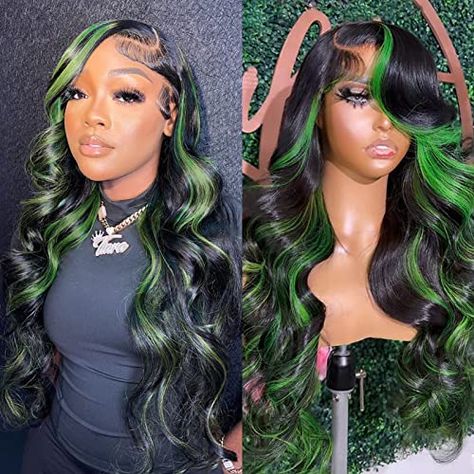 180% Density Glueless Wigs for Black Women Human Hair Highlight Green 13X6 Lace Frontal Wig Human Hair Body Wave Human Hair Lace Front Wigs Pre Plucked (22 Inch,Highlight Green 13x6 Lace Front Wigs) Black And Green Hair, Green Wigs, 13x6 Lace Frontal Wig, Hair Highlight, Human Hair Lace Front Wigs, Hair Lace Front Wigs, Green Wig, Prom Theme, Hair Body Wave