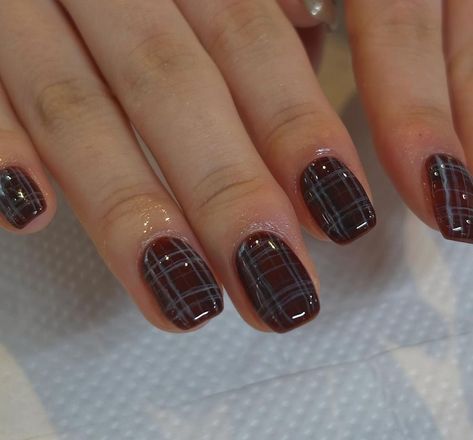 Cute Short Nails Fall, Fall Nail Inspo Short Square, Short Nail Polish Ideas, Gel Nails Ideas Fall, Tartan Nails, Plaid Nails, Nails Now, Pretty Gel Nails, Minimalist Nails