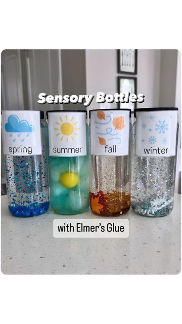 Summer Sensory Bottles, Season Sensory Bottles, Busy Bins, Babysitting Fun, Rainy Spring, Calming Corner, Glitter Snowflakes, Sensory Crafts, Toddler Classroom