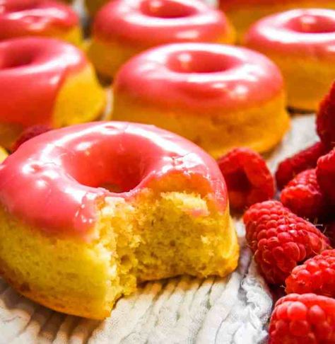 Raspberry Glaze, Lemon And Raspberry, Baked Donut Recipes, Simple Present Tense, Simple Present, Cronut, Filled Donuts, Present Tense, Choux Pastry