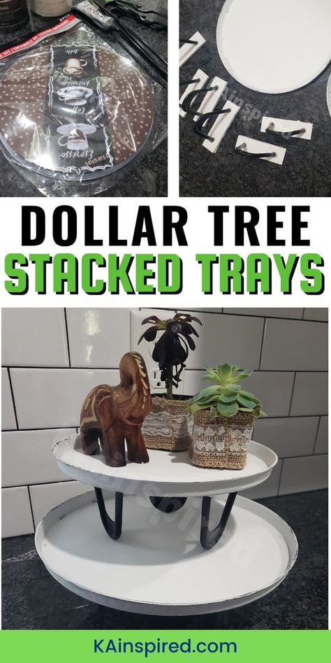 Diy Dollar Tree Tiered Tray, Dollar Tree Stand Diy, Dollar Store Trays Diy Projects, Dollar Tree Diy Crafts Decorative Trays, Dollar Tree Tiered Tray Diy, Dollar Tree Tiered Tray, Dollar Tree Decor Ideas, Market Crafts, Diy Farmhouse Ideas