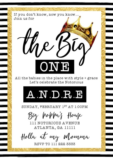 Notorious Big One Invitation, Notorious One Invitation, The Notorious One Birthday Party Invites, Biggie Smalls Party Theme, 1st Birthday Biggie Smalls, 1st Birthday Hip Hop Theme, Notorious Big One Birthday Invitation, The Big One Biggie Smalls Birthday, Hip Hop First Birthday Party