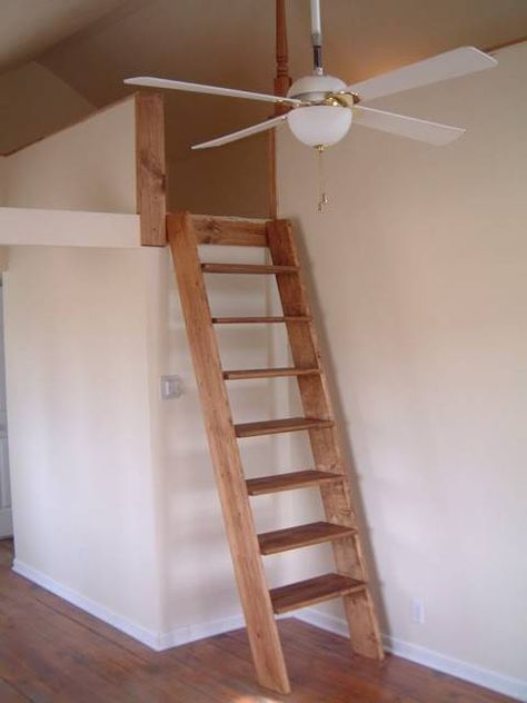 Ladder For Loft, Stairs Diy, Build A Loft Bed, Ladder Ideas, Attic Renovation Ideas, Bed Stairs, Attic Ladder, Finished Attic, Murphy Bed Ideas