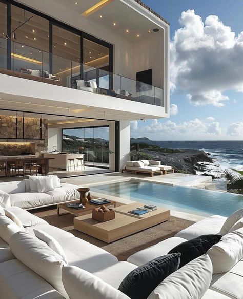 Luxury House Exterior Design, Luxury House Exterior, Pool Backyard Design, Luxury Home Exterior, Minimalist Beach House, Luxurious Backyard, Modern Beach Home, Old Money Lifestyle, Luxury Mansions Interior