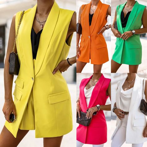 Fall Blazer, Sleeveless Blazer, Ladies Blazer, Blazer Set, Long Vests, Women Wholesale, Blazer Vest, Turndown Collar, Online Clothing Stores