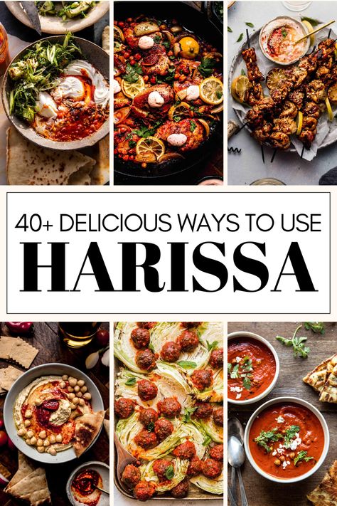 Spice up your meals with these 40+ Harissa Recipes! Harissa is a versatile North African chili paste that adds depth, flavor, and just the right amount of heat to a wide range of dishes. If you're a fan of spicy foods or looking to experiment with new flavors, you're going to love using harissa paste.  Discover how well it pairs with cozy soups, grilled meats, roasted vegetables and more! Harissa Recipes Dishes, Harissa Paste Uses, Rose Harissa Recipe, Harissa Uses, Harrisa Paste Recipes, Harissa Sauce Recipes, Recipes Using Harissa, Recipes With Harissa, Harissa Beans