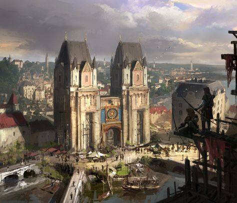 harbor town, J.C Park on ArtStation at https://www.artstation.com/artwork/qydNa Harbour City Fantasy Art, Port City Fantasy Art, Fantasy Port City, Fantasy Port Town, Fantasy Harbor, Art Cyberpunk, Fantasy Town, Harbor City, Harbor Town