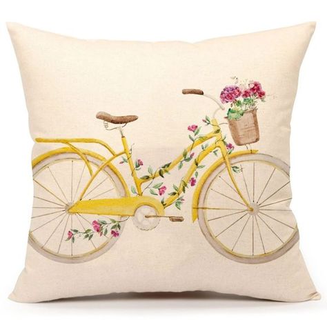 16 Farmhouse Style Pillows to Spruce up your Home Delcor - and all available on Amazon! Bicycle And Flowers, Yellow Bicycle, Pillow Case Bed, Retro Bicycle, Printed Pillowcases, Fall Mantel Decorations, Floral Pillow Cover, Flower Pillow, Vintage Spring