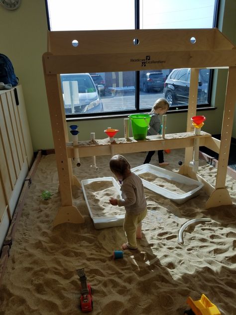 For the sandbox:pic and funnels Indoor Sandbox Ideas, Indoor Sandbox, Inside Playground, Play Cafe, Felt Food Diy, Salt Cave, Messy Play, Felt Food, Play Space